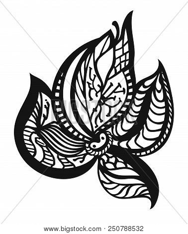 Abstract Doodle Flower. Black And White Design Element
