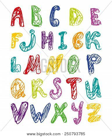 Hand Drawn Colorful Alphabet. Child Letter Imitation