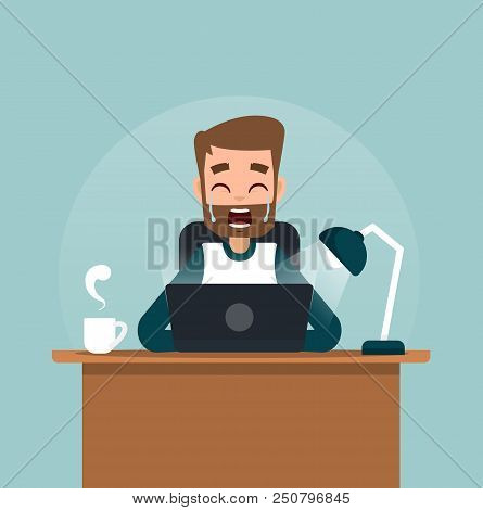 Businessman Is Crying At The Workplace Because He Has A Lot Of Work. Stress Concept. Vector Stock.