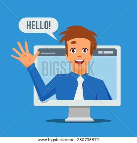 Webinar Concept. E-learning Concept. Educational Teacher On The Screen. Vector Stock.