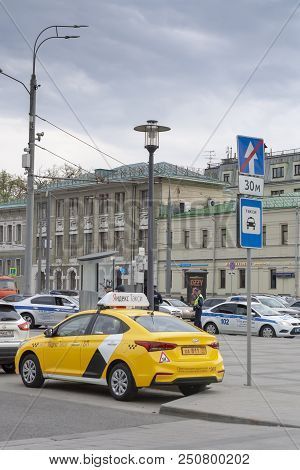 Yandex Taxi Car On The City Street.