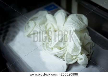 White Latex Gloves For Hospital Use. No People