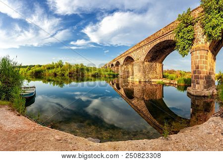 Overview Of The Ancient Bridge Of Orosei On The River Cedrino, Sardinia