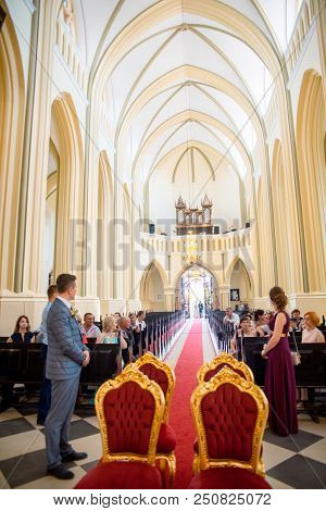 Editorial Church In Gothic Style, Interior. Akhitektura In Gerviaty Near Grodno, Belarus. Wedding. J