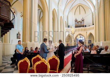 Editorial Church In Gothic Style, Interior. Akhitektura In Gerviaty Near Grodno, Belarus. Wedding. J