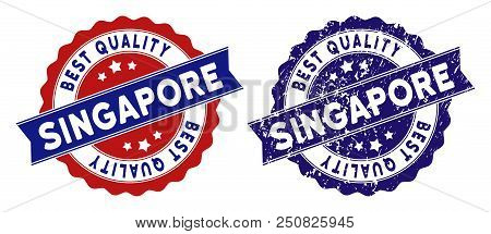 Singapore Stamps With Best Quality Label, Blue Grunge And Blue And Red Clean Versions. Vector Seal I