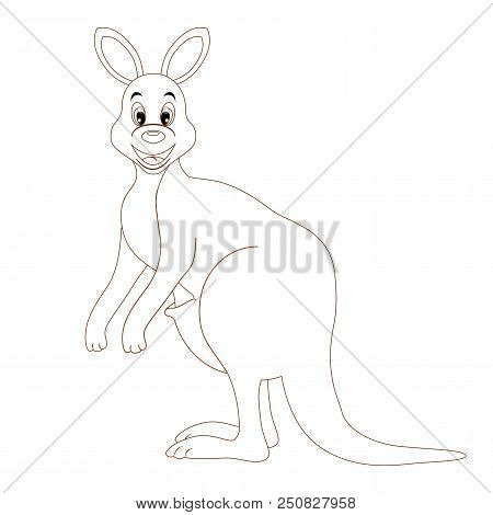 Colorless Funny Cartoon Kangaroo. Vector Illustration. Coloring Page. Preschool Education