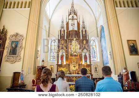 Editorial Church In Gothic Style, Interior. Akhitektura In Gerviaty Near Grodno, Belarus. Wedding. J