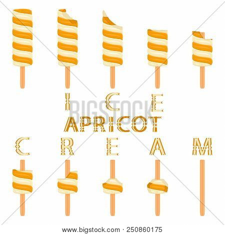 Vector Illustration Logo For Natural Apricot Ice Cream On Stick. Ice Cream Pattern Consisting Of Swe
