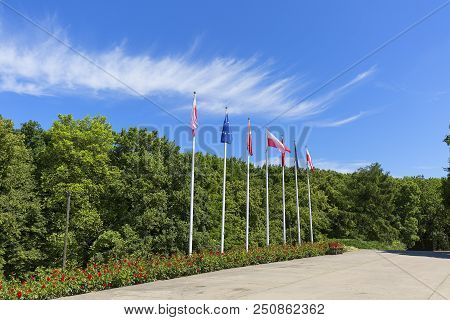 The Way To Westerplatte Monument In Memory Of The Polish Defenders On The Background Of Blue Sky,  W