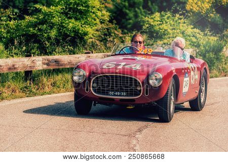 Pesaro Colle San Bartolo , Italy - May 17 - 2018 : Ferrari 340 America Spider Vignale	1952 Old Racin