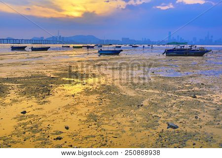 Old Wooden Fishing Boats Near Lau Fau Shan