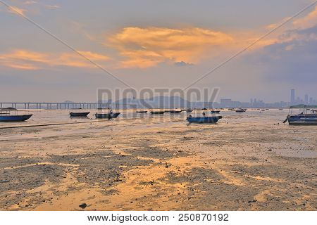 Old Wooden Fishing Boats Near Lau Fau Shan