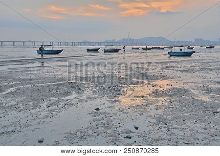Old Wooden Fishing Boats Near Lau Fau Shan