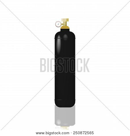 Cylinder Black With Liquefied Gas. Compressed Neon, Krypton, Xenon Vector Illustration