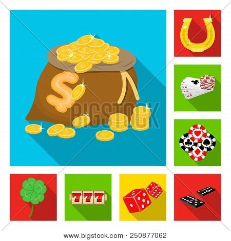Casino And Equipment Flat Icons In Set Collection For Design. Gambling And Money Vector Symbol Stock