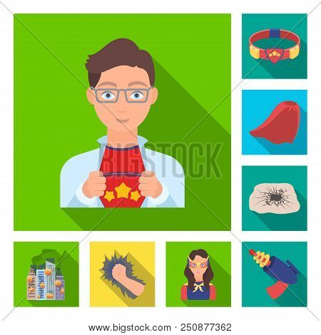 A Fantastic Superhero Flat Icons In Set Collection For Design. Superhero Equipment Vector Symbol Sto