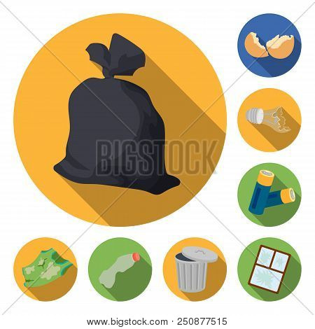 Garbage And Waste Flat Icons In Set Collection For Design. Cleaning Garbage Vector Symbol Stock  Ill