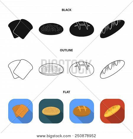 Toast, Pizza Stock, Ruffed Loaf, Round Rye.bread Set Collection Icons In Black, Flat, Outline Style 