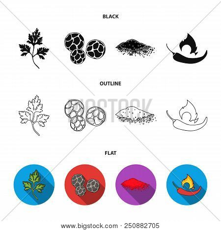 Ptrushka, Black Pepper, Paprika, Chili.herbs And Spices Set Collection Icons In Black, Flat, Outline