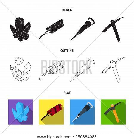 Minerals, Explosives, Jackhammer, Pickaxe.mining Industry Set Collection Icons In Black, Flat, Outli