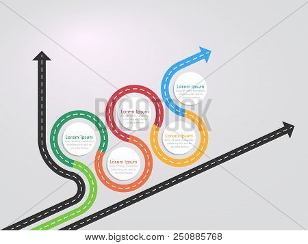 Road Way Location Infographic Template With A Phased Structure. Winding Road Timeline. Stylish Serpe