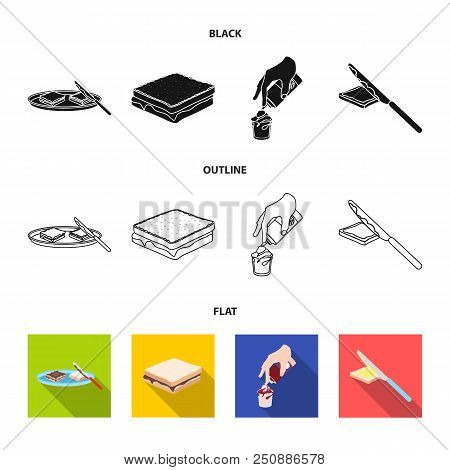 Dessert With Cream, A Sandwich And Other Food. Food Set Collection Icons In Black, Flat, Outline Sty
