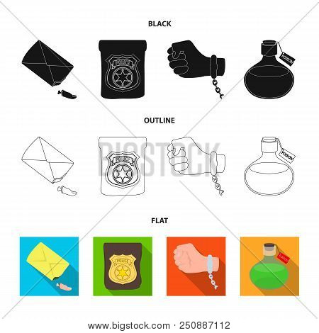 The Detective Badge, The Handcuff On The Criminal Hand, The Stump Of The Finger In The Bag, The Flas