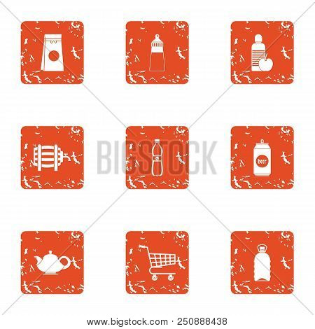 Drink Shop Icons Set. Grunge Set Of 9 Drink Shop Vector Icons For Web Isolated On White Background