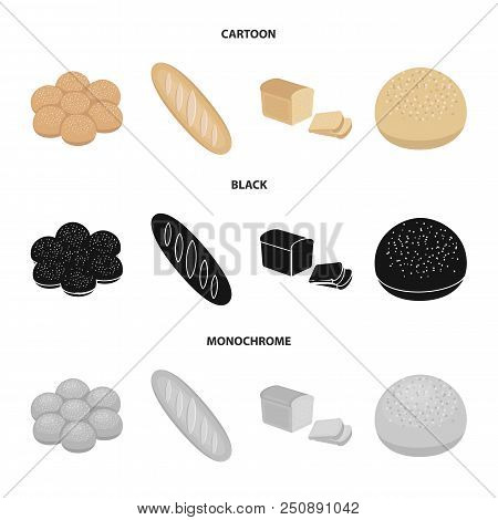 Cut Loaf, Bread Roll With Powder, Half Of Bread, Baking.bread Set Collection Icons In Cartoon, Black
