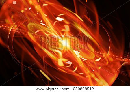 Fiery Glowing Quantum Explosion , Computer Generated Abstract Background, 3d Rendering