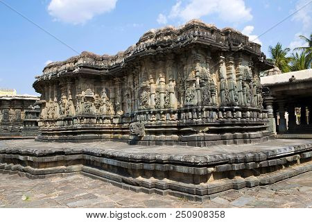 The Compact And Ornate Veeranarayana Temple, Chennakeshava Temple Complex, Belur, Karnataka, India. 