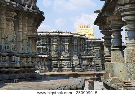 Chennakeshava Temple Complex, Belur, Karnataka, India. General View From The South West. From Left, 