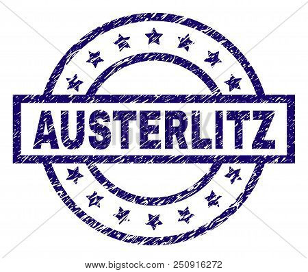 Austerlitz Seal Print With Grunge Texture. Designed With Rectangle, Circles And Stars. Blue Vector R
