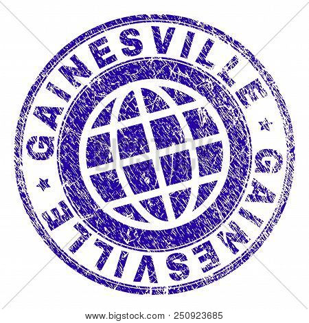 Gainesville Stamp Print With Grunge Texture. Blue Vector Rubber Seal Print Of Gainesville Tag With S
