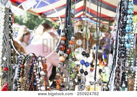 Colorful Beads (2/2) And Necklaces On A Flea Market. This Was At A Local Farmersmarket In Holland. S