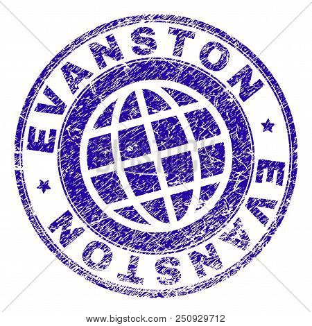 Evanston Stamp Watermark With Grunge Texture. Blue Vector Rubber Seal Imprint Of Evanston Caption Wi