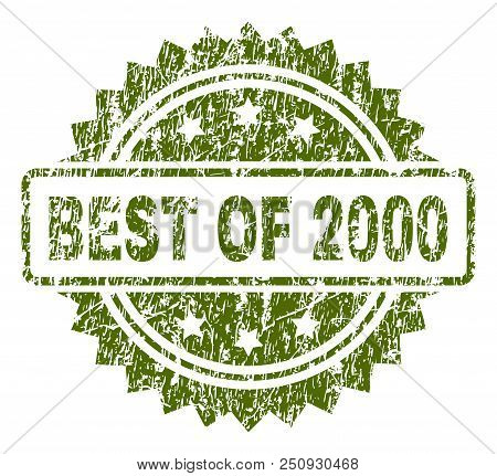 Best Of 2000 Stamp Seal Watermark With Rubber Print Style. Green Vector Rubber Print Of Best Of 2000