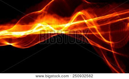 Abstract Red Smoke Fire Over Black Background. Wavy Elegant Backdrop For Your Design And Art.