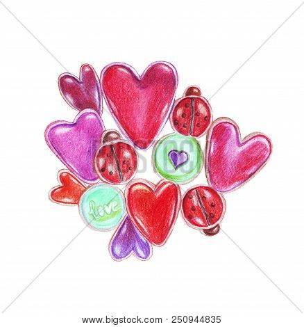 5632519 Hand Drawing Watercolor Pencils Different Kinds Of Hearts