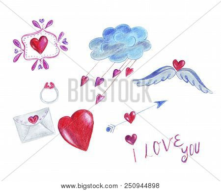 5632523 Hand Drawn Watercolor Pencils Elements Decoration Valentine's Day