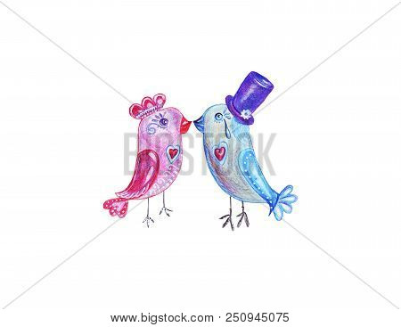 5632527 Hand Drawing Watercolor Pencils Boy And Girl Birds