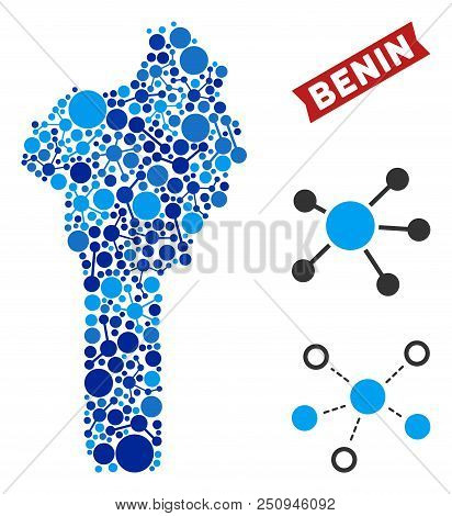 Web Benin Map Composition. Abstract Territorial Scheme Of Links In Blue Color Tints. Vector Benin Ma