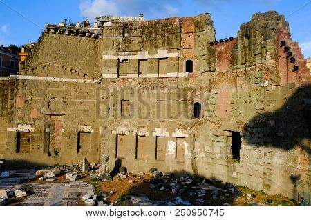 Beautiful Evening View Of The Forum Of Augustus, Ruins Of Ancient Rome. Il Foro Di Augusto A Roma, I