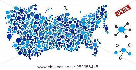 Web Ussr Map Mosaic. Abstract Territory Scheme Of Connections In Blue Color Tints. Vector Ussr Map I