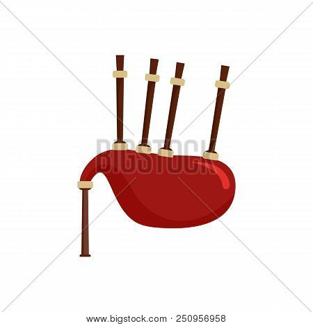 Red Bagpipes Icon. Flat Illustration Of Red Bagpipes Vector Icon For Web Isolated On White