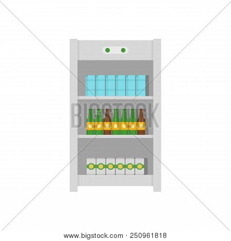 Drinks Refrigerator Icon. Flat Illustration Of Drinks Refrigerator Vector Icon For Web Isolated On W
