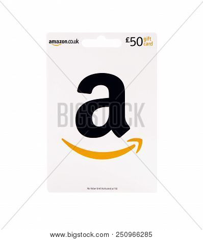 Swindon, Uk - June 27, 2018: £50 Amazon Gift Card On A White Background