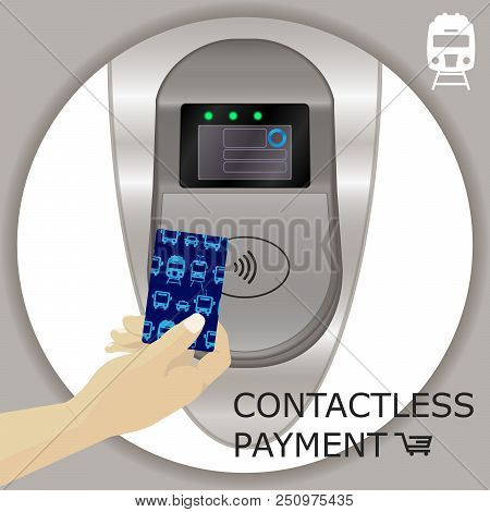 Airport, Metro, Subway Ticket Terminal For Wireless Payments. Rfid. Hands Holding Card For Transport