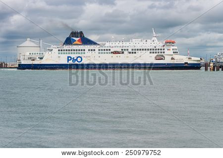 Calais, France - 19 June 2018: P&o Cross Channel Ferry Entering The Port Of Calais
